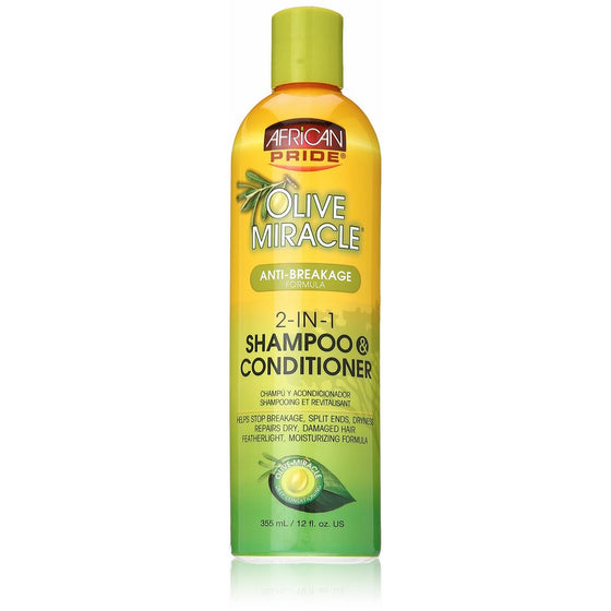 African Pride Olive Miracle 2-in-1 Shampoo and Conditioner, 12 Ounce