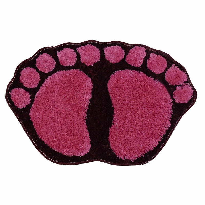 Foot Prints Hot Pink-Red Shaggy Accent Floor Rug Door Mat