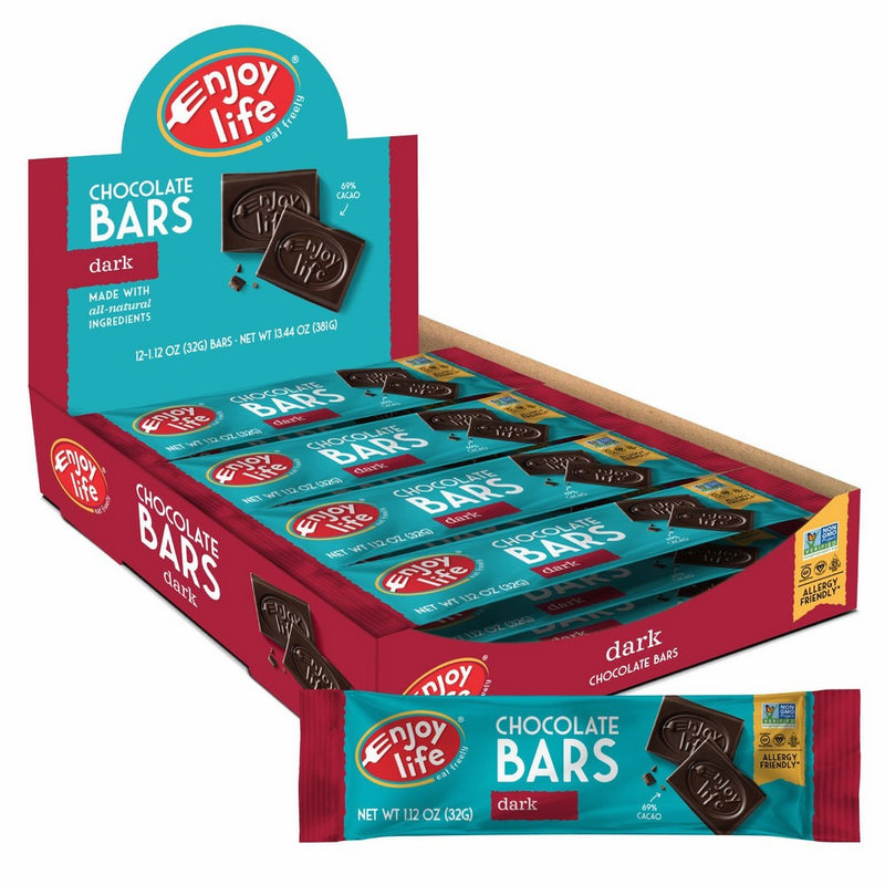 Enjoy Life Chocloate Bars, Soy-free, Nut-free, Gluten-free, Dairy-free, Non-GMO, Vegan, Paleo, Dark Chocolate, 1.12 Ounce Bars (Pack of 24)