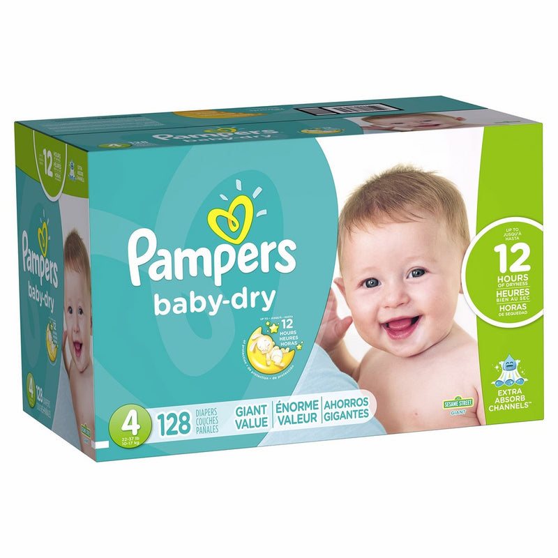 Pampers Baby-Dry Disposable Diapers Size 4, 128 Count, GIANT, Packaging may vary