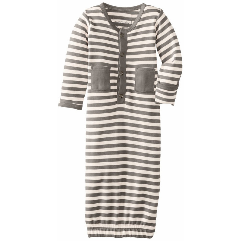 L'ovedbaby Unisex-Baby Organic Cotton Gown, Gray/Beige, 0/3 Months
