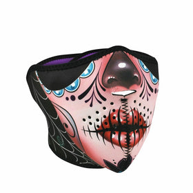 Zanheadgear Neoprene Half Face Mask, Sugar Skull Reversible to Purple