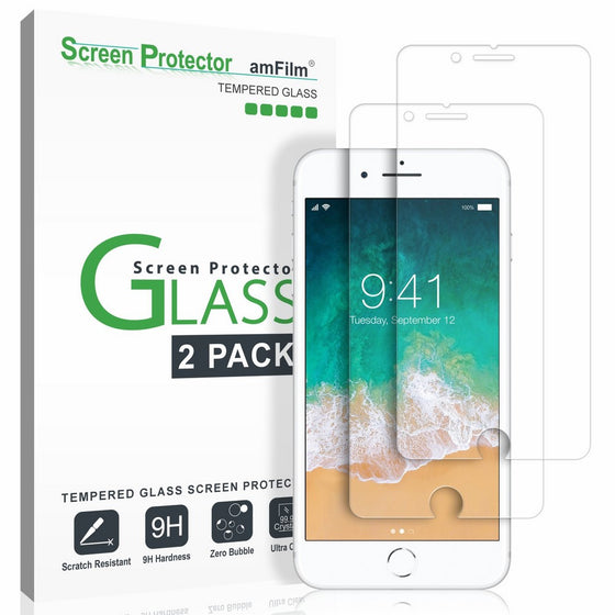 amFilm iPhone 8, 7, 6S, 6 Screen Protector Glass, amFilm Tempered Glass Screen Protector for Apple iPhone 8, 7, iPhone 6S, iPhone 6 [4.7" inch] 2017 2016, 2015 (2-Pack)