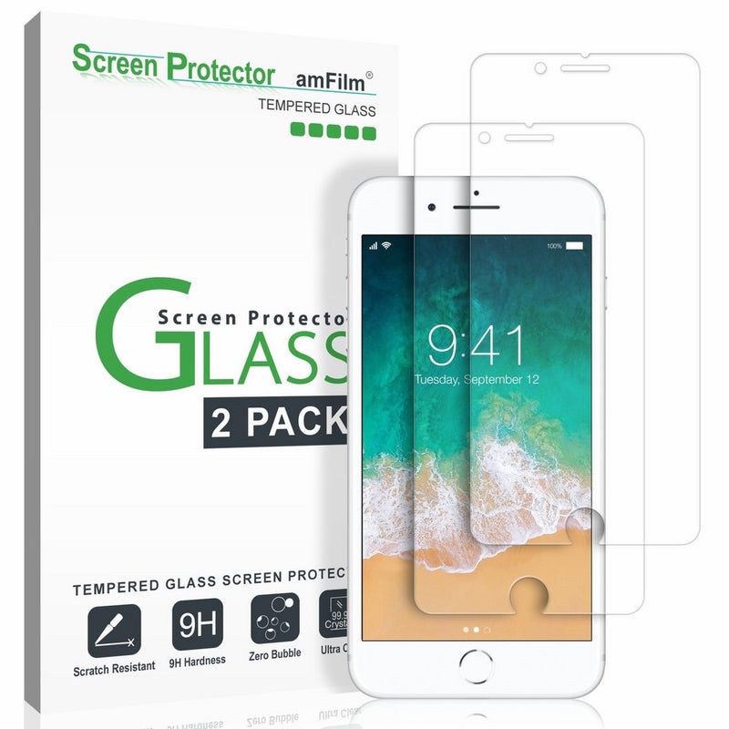 amFilm iPhone 8, 7, 6S, 6 Screen Protector Glass, amFilm Tempered Glass Screen Protector for Apple iPhone 8, 7, iPhone 6S, iPhone 6 [4.7" inch] 2017 2016, 2015 (2-Pack)