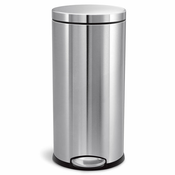 simplehuman 30 Liter/8 Gallon Stainless Steel Round Kitchen Step Trash Can, Brushed Stainless Steel