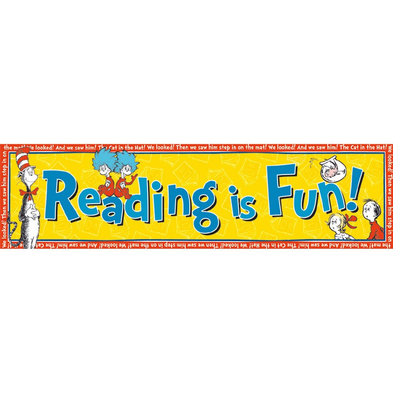 Eureka Dr. Seuss Classroom Banner, Cat in The Hat Reading is Fun, 12 x 45