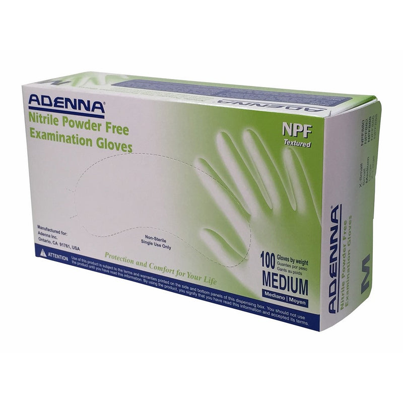 Adenna NPF 5.5 mil Nitrile Powder Free Exam Gloves (Blue, Medium) Box of 100