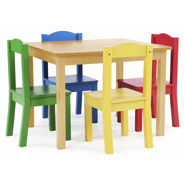 Tot Tutors TC715 Primary Collection Kids Wood Table & 4 Chair Set, Natural/Primary