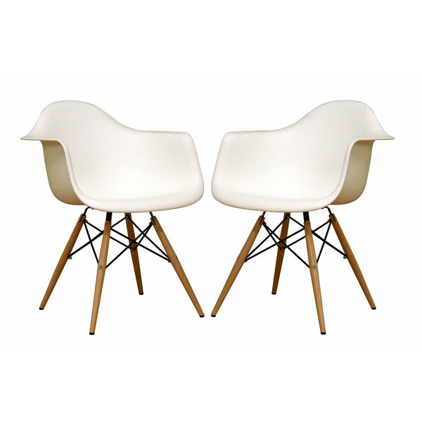 Baxton Studio Fiorenza White Plastic Armchair with Wood Eiffel Legs, Set of 2