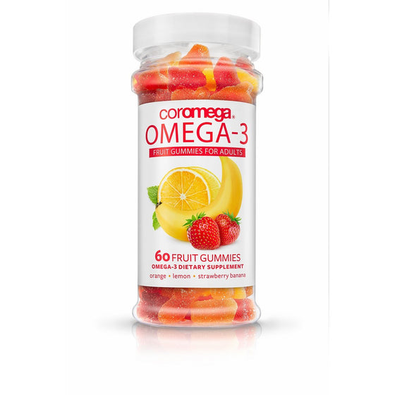 Coromega Omega-3 Fish Oil Adult Gummy Fruits, DHA and EPA, Assorted Fruit Flavors, 60-Count