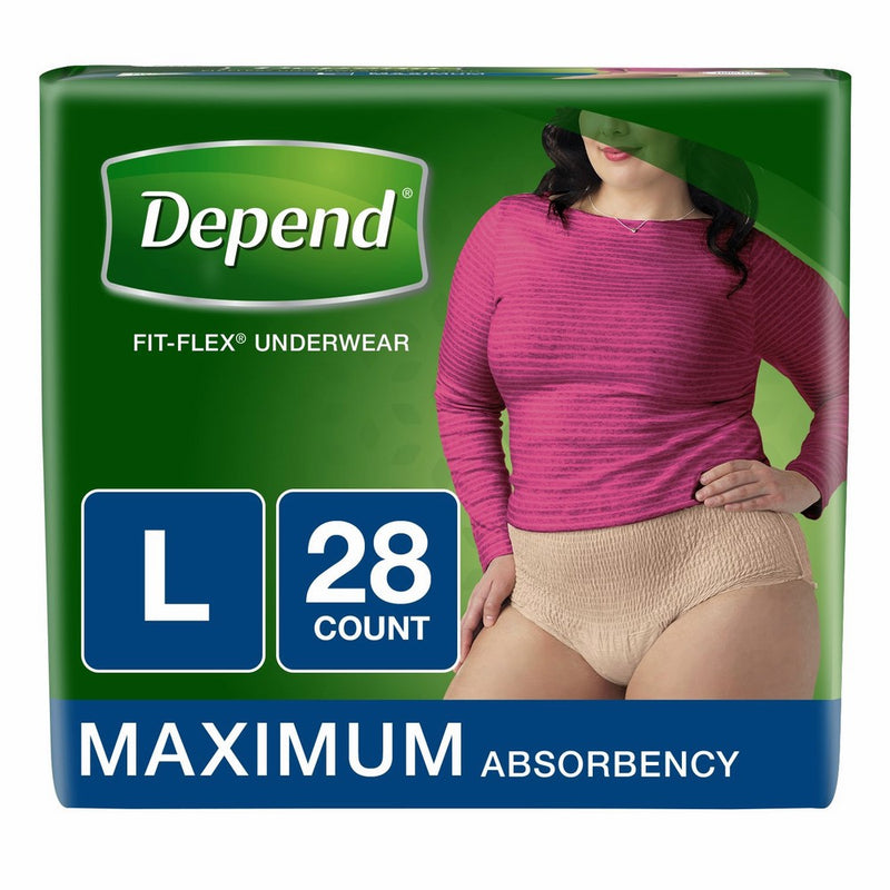 Depend FIT-FLEX Incontinence Underwear for Women, Maximum Absorbency, L, 28 Count