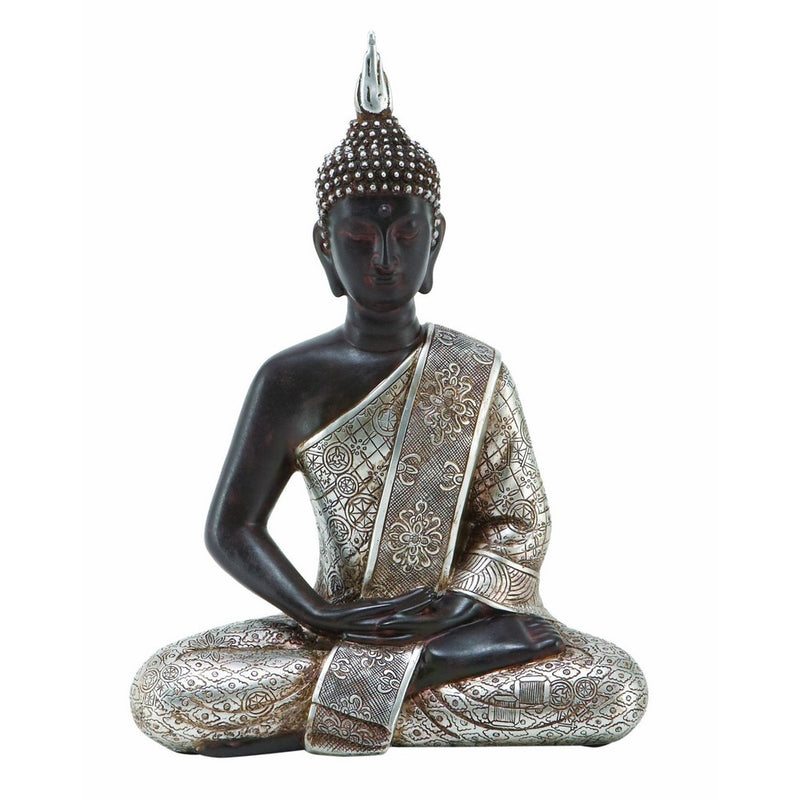 Deco 79 Tibet Buddha Dhyana Mudra with Silver Robe Polyresin, 11" H