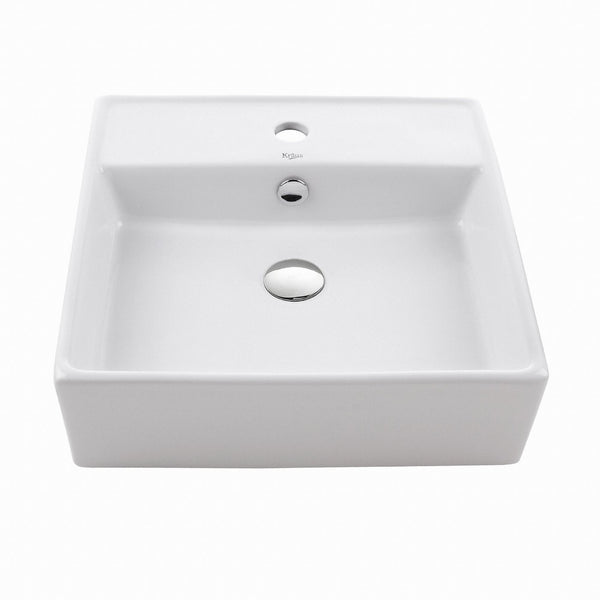Kraus KCV-150 White Square Ceramic Bathroom Sink