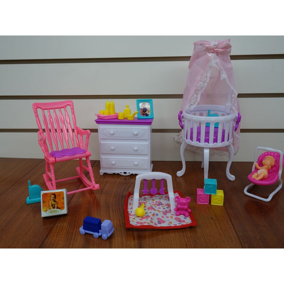 Barbie Size Dollhouse Furniture- Gloria Baby Home Nursery Set
