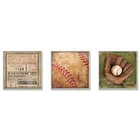 The Kids Room by Stupell Take Me Out To The Ballgame Memories 3-Pc Square Wall Plaque Set, 12 x 0.5 x 12, Proudly Made in USA