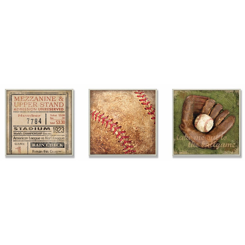 The Kids Room by Stupell Take Me Out To The Ballgame Memories 3-Pc Square Wall Plaque Set, 12 x 0.5 x 12, Proudly Made in USA