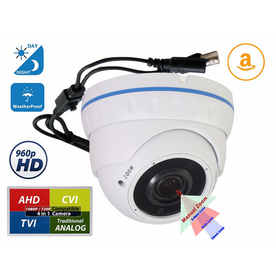 Evertech CCTV Security Camera - 1200 TVL, 36 IR LED Color, 2.812mm Wide Angle ZOOM Vari-focal Lens Indoor & Outdoor-Day & Night Metal White Home Security Surveillance Dome Camera - White