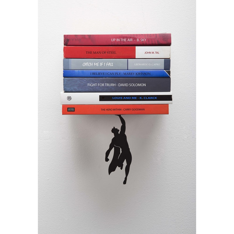 ARTORI Design Supershelf - Black Metal Superhero Floating Bookshelf, Concealed, Hidden Shelf, Unique Book Shelves, Gifts for Geeks, Gifts for Book Lovers, Cool Book Stacker Stopper