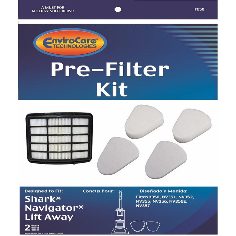 EnviroCare Replacement Vacuum Filters for Shark Navigator Lift-Away NV350, NV351, NV352, NV355, NV356, NV356E, NV357 Pre-Filter Kits (2 Foam and 2 Felt Filters) 1 Hepa Filter