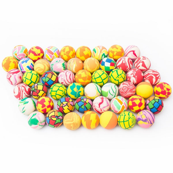 Fun Central AU198 50 pieces, 38mm Assorted Bouncing Balls Bulk For Kids, Rubber Swirl Bouncing Balls, High Bouncing Balls