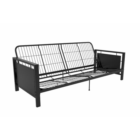 DHP Henley Metal Arm Futon Frame, Industrial Loft Design, Converts to Sleeper, Black Sturdy Metal