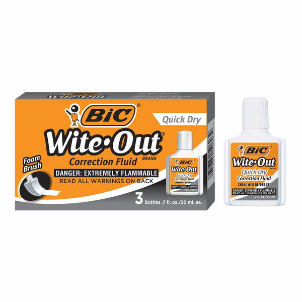 BIC Wite-Out Quick Dry Correction Fluid - 3 Pack (BICWOFQD324)