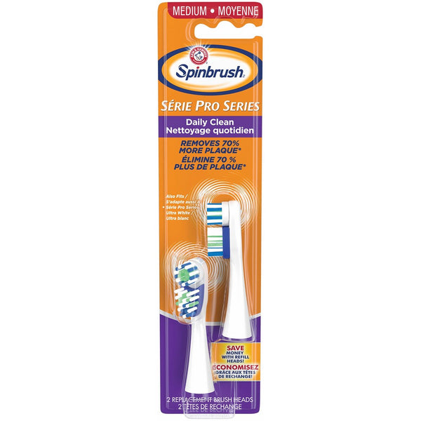 Spinbrush ARM & HAMMER Pro Series Daily Clean Battery Toothbrush Refills, Medium