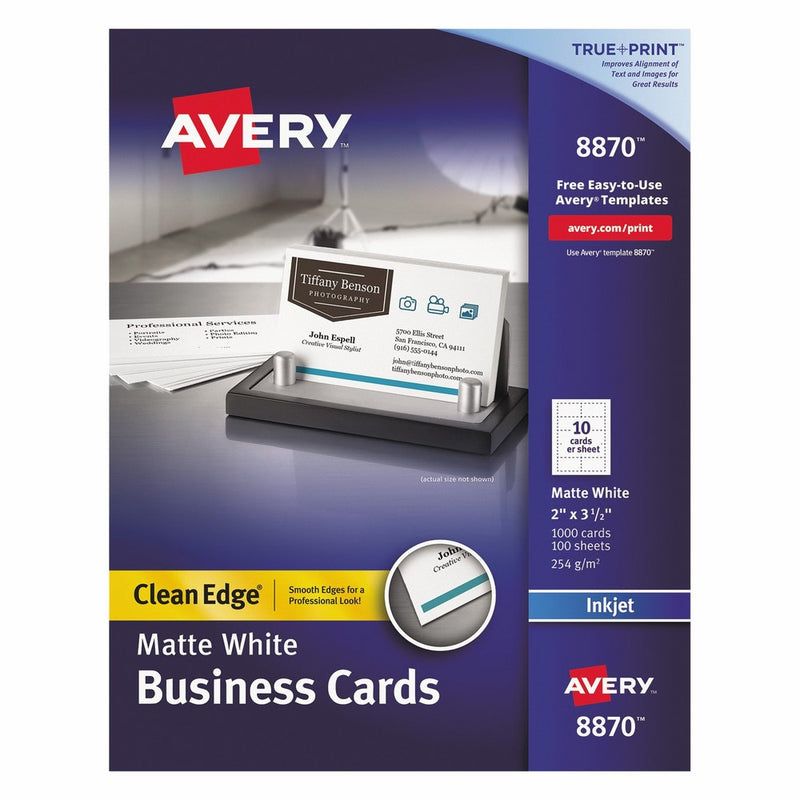 Avery Custom Clean Edge Premium Business Cards, Two-Side Printable, Matte, Inkjet, 1000 Blank Cards (8870)
