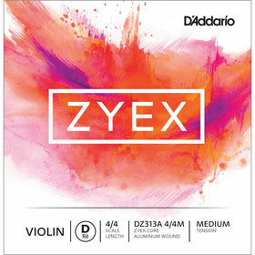 D'Addario Zyex Violin Single Aluminum D String, 4/4 Scale, Medium Tension