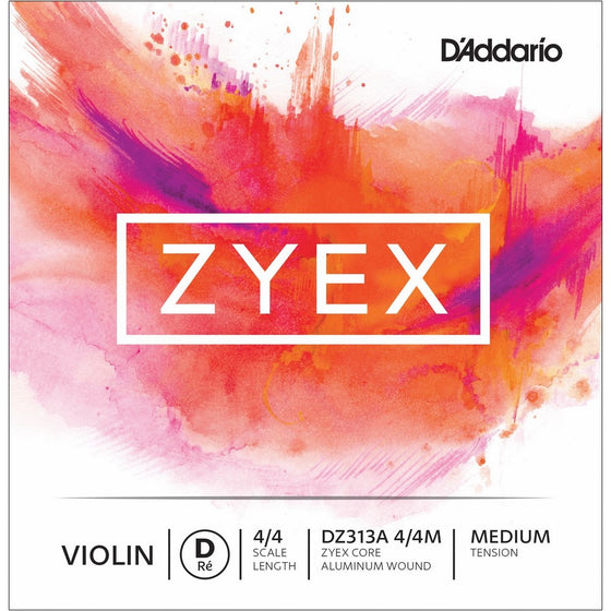 D'Addario Zyex Violin Single Aluminum D String, 4/4 Scale, Medium Tension