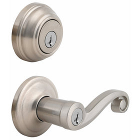 Kwikset 991 Lido Entry Lever and Single Cylinder Deadbolt Combo Pack featuring SmartKey in Satin Nickel