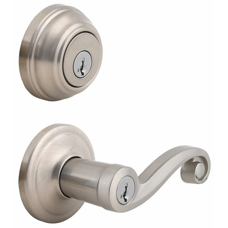 Kwikset 991 Lido Entry Lever and Single Cylinder Deadbolt Combo Pack featuring SmartKey in Satin Nickel