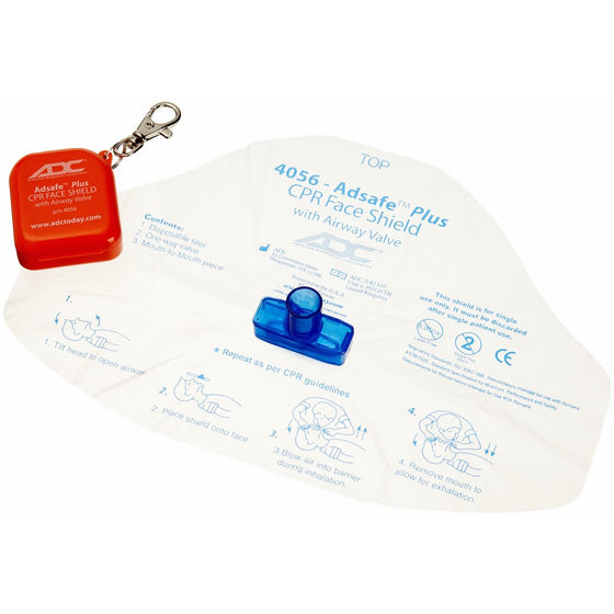 ADC 4056 Adsafe Plus Single-Use CPR Face Shield with Keychain and Case, Adult, Orange