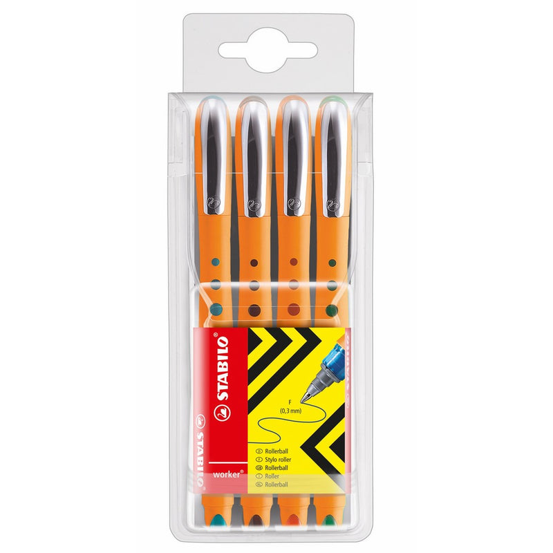 Stabilo Bionic Worker Rollerball Fine Wallet .3mm Pt , Set of 4 , Multicolored