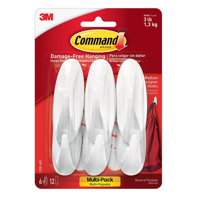Command Designer Hooks, Medium, White, 6-Hooks (17081-6ES)