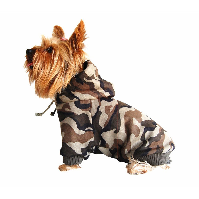 Anima Army Green Camouflage Drawstring Hoodie Sweatshirt, X-Small