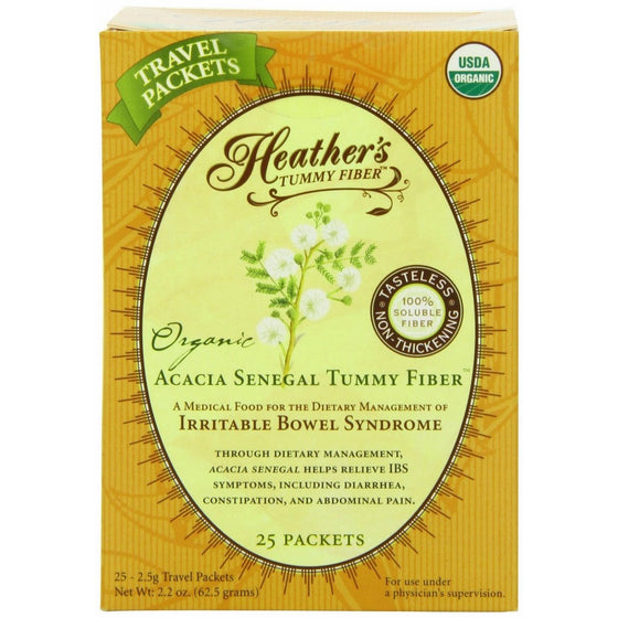 Heather's Tummy Fiber Organic Acacia Senegal Travel Packets for IBS, 25 Count