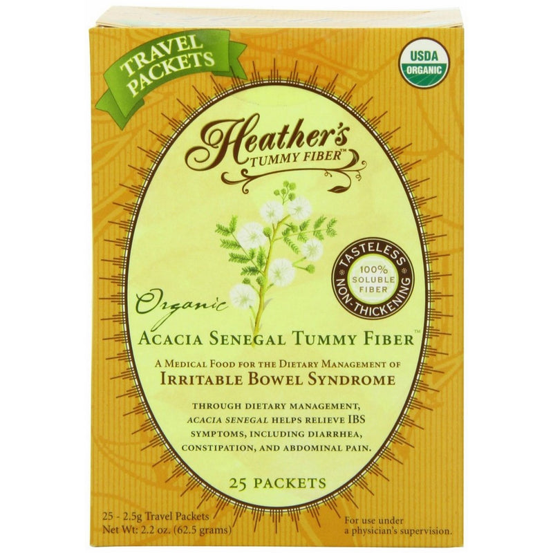 Heather's Tummy Fiber Organic Acacia Senegal Travel Packets for IBS, 25 Count