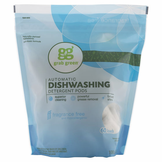 Grab Green Natural Automatic Dishwashing Detergent Pods, Fragrance Free, 60 Loads