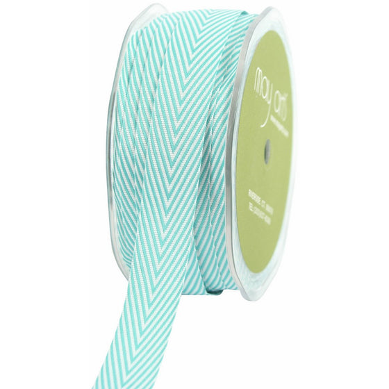 May Arts 3/4-Inch Wide Ribbon, Turquoise Twill with Chevron Stripes