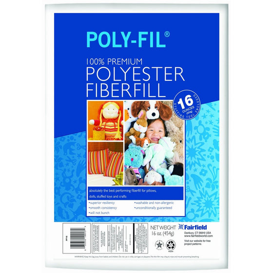 Fairfield PF16B Poly-Fil Premium Polyester Fiber, White, 1 Bag, 16-Ounce