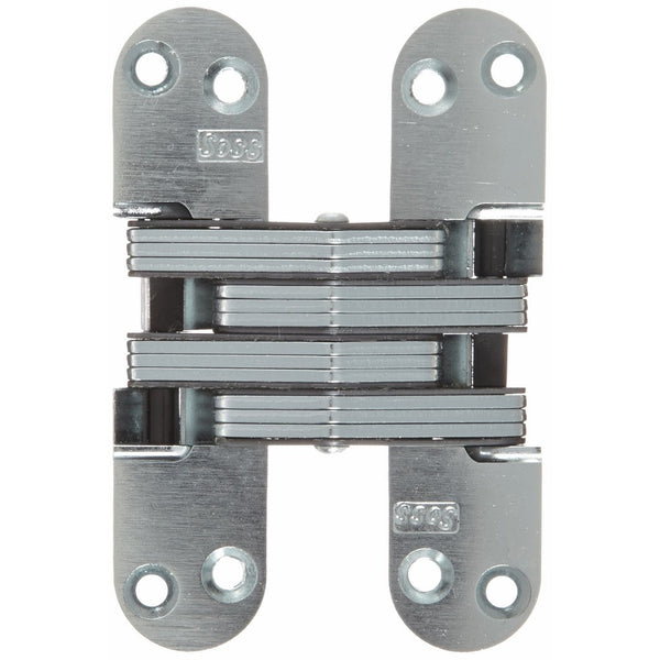 SOSS 218US26D Mortise Mount Invisible Hinge with 8 Holes, Zinc, Satin Chrome Finish, 4-5/8" Leaf Height, 1-1/8" Leaf Width, 1-41/64" Leaf Thickness, #10 x 1-1/2" Screw Size