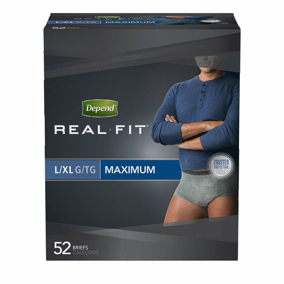 Depend Real Fit Incontinence Underwear for Men, Maximum Absorbency, L/XL, Grey