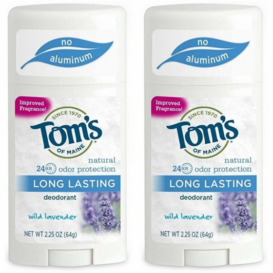 Tom's of Maine Natural Long-Lasting Deodorant Stick Lavender 2.25 Oz (Pack of 2)