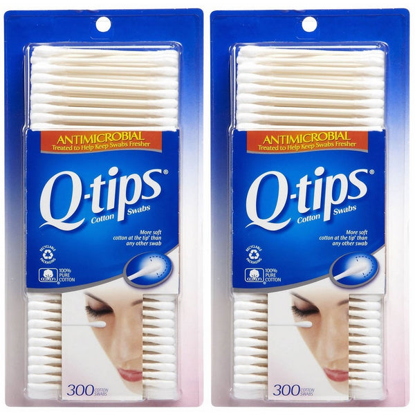 Q-tips Antimicrobial Cotton Swabs 300 Each (Pack of 2)