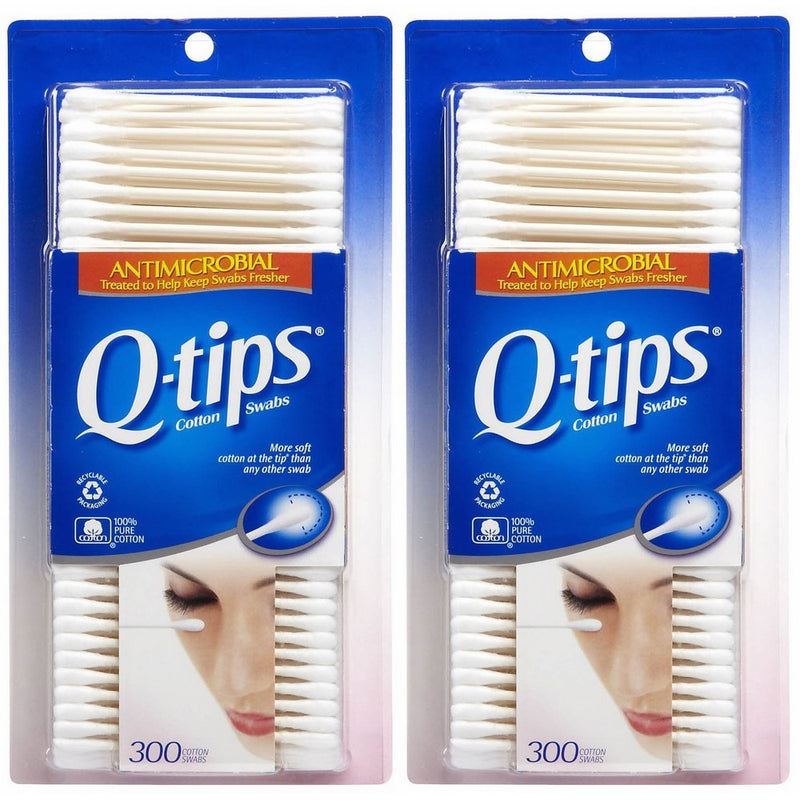 Q-tips Antimicrobial Cotton Swabs 300 Each (Pack of 2)