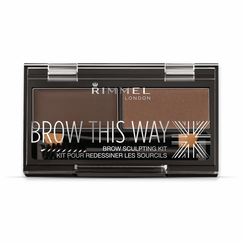 Rimmel Brow This Way Sculpting Kit, Dark Brown, Powder 0.04 oz, Wax 0.03 oz, Brow Sculpting & Styling Kit with Eyebrow Wax & Setting Powder