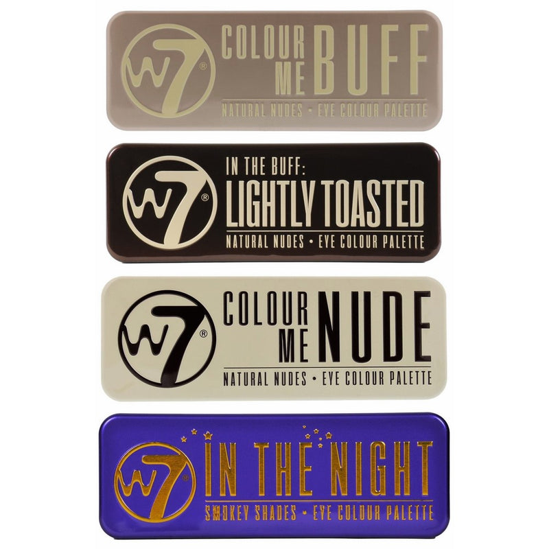 W7's Ultimate Eyeshadow Collection with Natural Nudes and Smokey Shades -Four Gorgeous, 12-in-1 palette sets: Colour Me Buff  Colour Me Nude  In The Night  Lightly Toasted