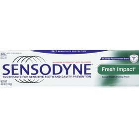 Sensodyne Fresh Impact Toothpaste for Sensitive Teeth and Cavity Protection with Fluoride, Maximum Strength, 4 oz Tubes (Pack of 2)