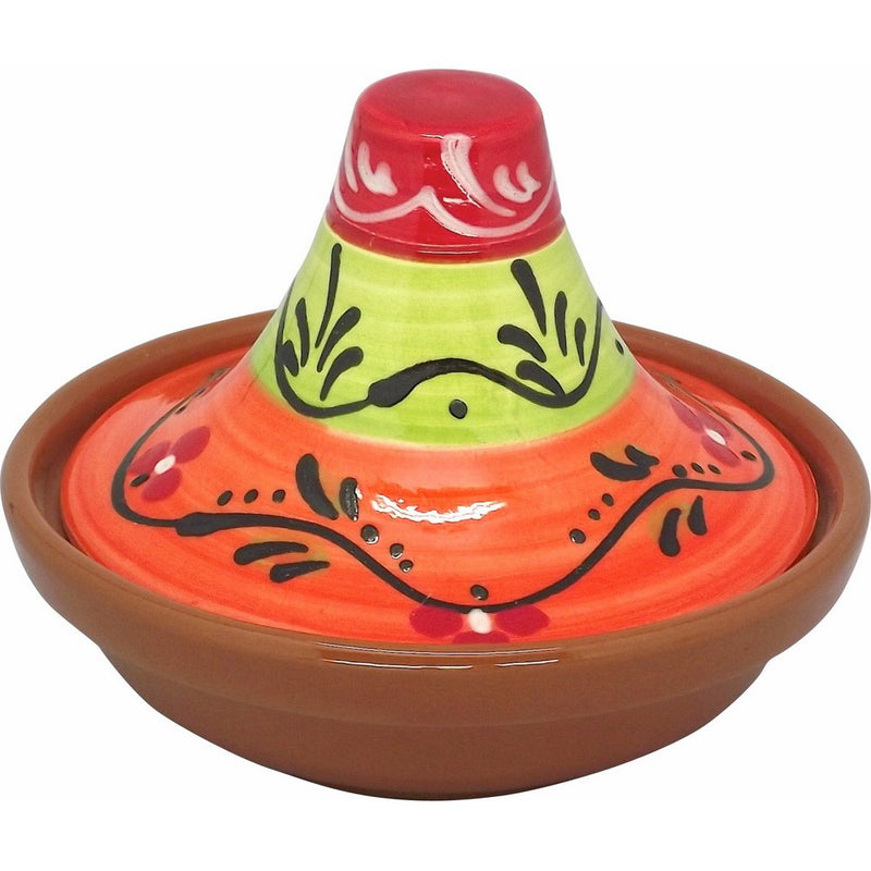 Reston Lloyd Hand Painted Nautral Terra Cotta Mini Tagine, Sauce/Side Dish, Valencia Pattern, Set of 2